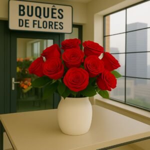 Rosas com Vaso de Cerâmica